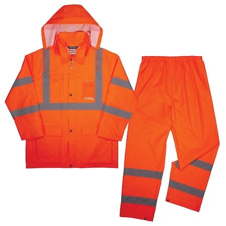 Ergodyne Lightweight HV Rain Suit, Orange, Size L 8376K